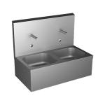 Stainless steel wall hung double sink with integrated electronics, 6 V