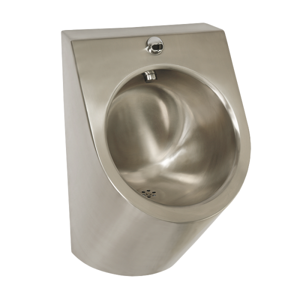 Stainless steel urinal with integrated infra-red flushing unit, 24 V DC
