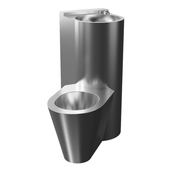 Vandal-proof piezo corner combination unit, floor standing toilet on the left side