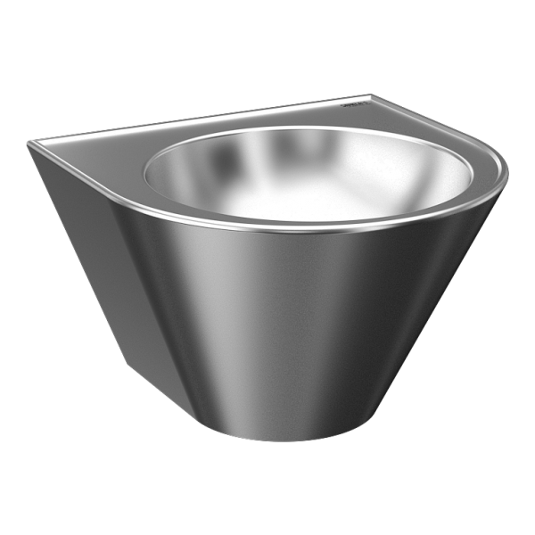 Vandal-proof stainless steel wall hung conical washbasin, Ø 320 mm