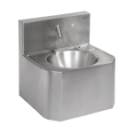 Vandal-proof stainless steel piezo wall-mounted washbasin, for cold and hot water, 24 V DC