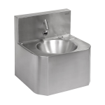Vandal-proof stainless steel automatic wall-mounted washbasin, for cold or premixed water, 24 V DC