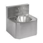 Vandal-proof stainless steel piezo wall-mounted washbasin, for cold and hot water, with thermostatic valve, 24 V DC