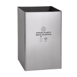 Stainless steel waste bin, legend PLASTIC ONLY