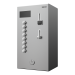 Coin and token shower timer for four to twelve showers, 24 V DC, choice of shower by the machine, interactive control