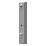 Stainless steel token shower panel, with mixer for cold and hot water, 24 V DC
