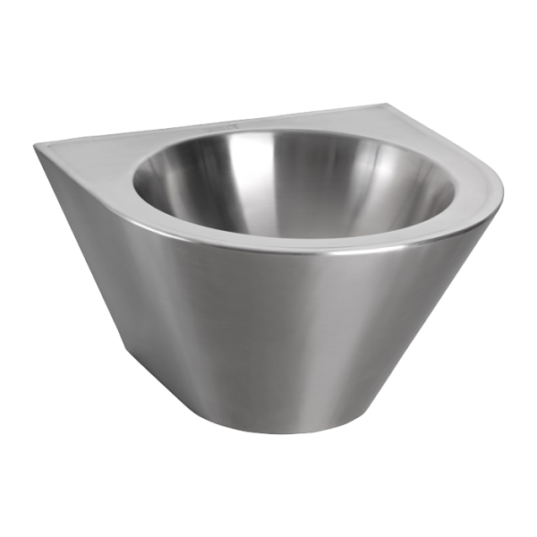 Vandal-proof stainless steel wall hung conical washbasin, Ø 320 mm