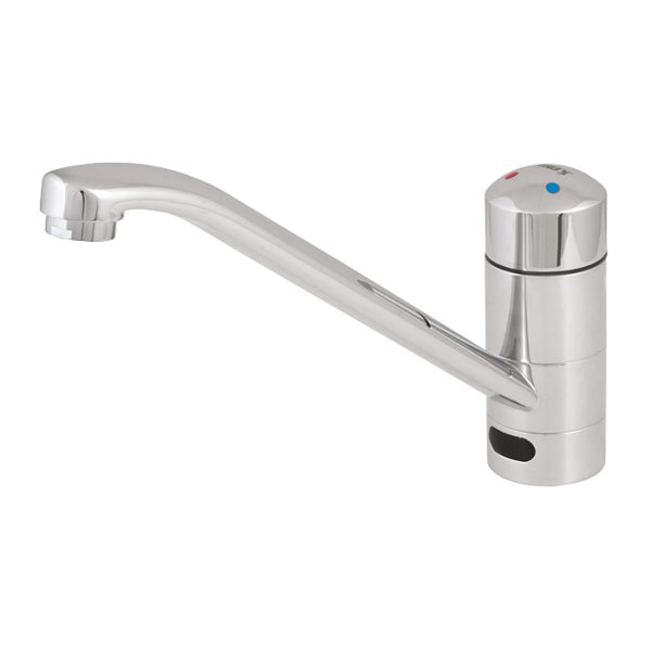 Washbasin and sink mixer with elongated spout, 6 V