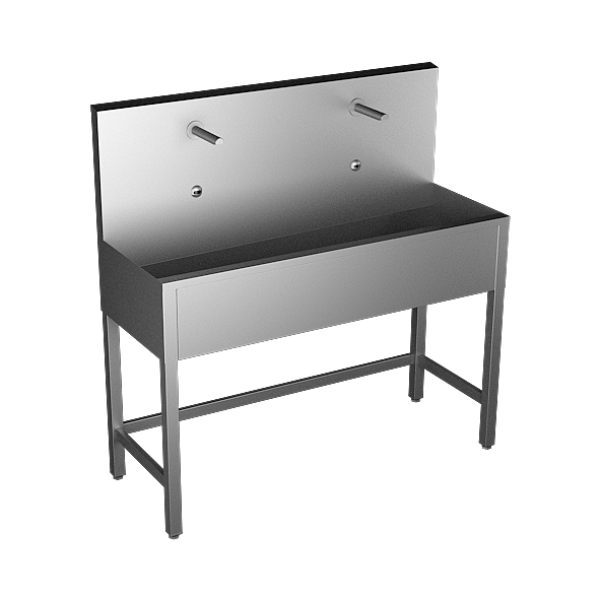 Stainless steel trough with 2 integrated electronics, thermostatic valve, length 1250 mm, 24 V DC
