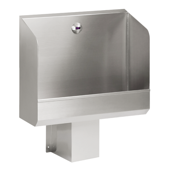 Stainless steel urinal trough with integrated infra-red flushing unit, 24 V DC