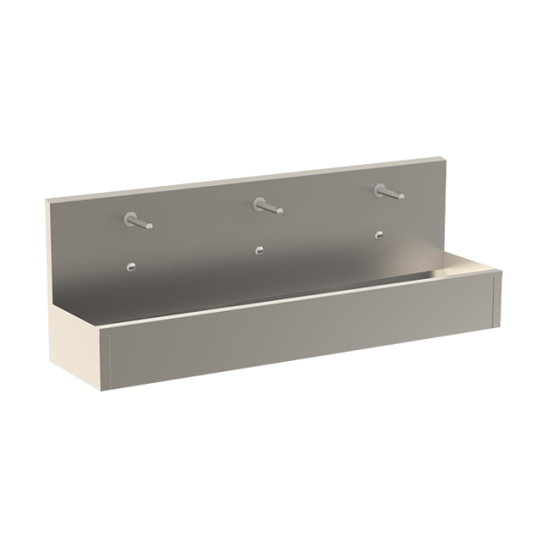 Stainless steel wall hung trough with 3 integrated electronics, length 1900 mm, 24 V DC