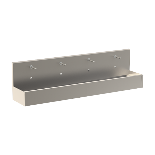 Stainless steel wall hung trough with integrated electronics, thermostatic valve, length 2500 mm, 24 V DC