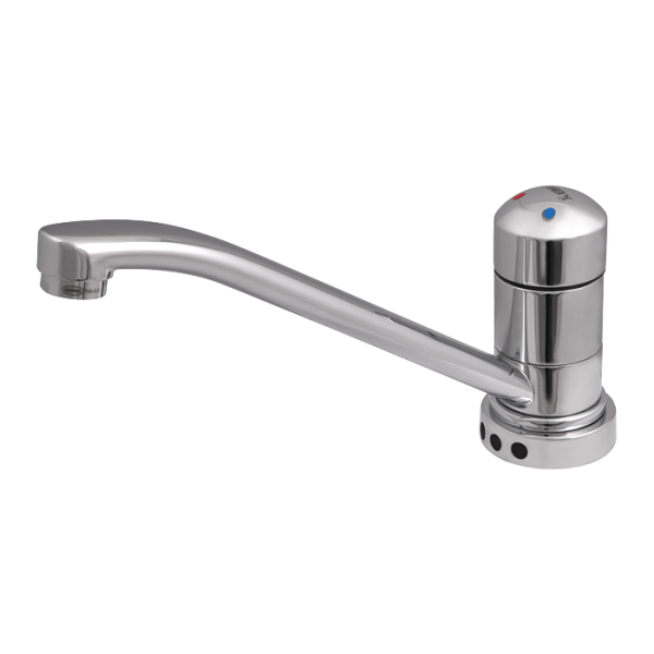 Washbasin and sink mixer with elongated spout, 9 V