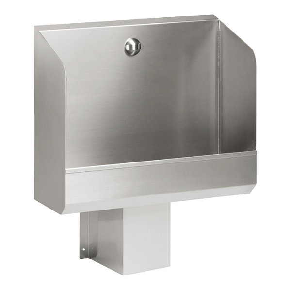 Stainless steel automatic urinal through with integrated thermic flushing unit, 600 mm, 24 V DC