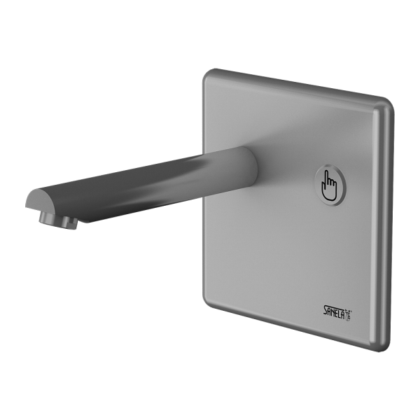 Wall-mounted piezo tap, spout of 170 mm, 6 V