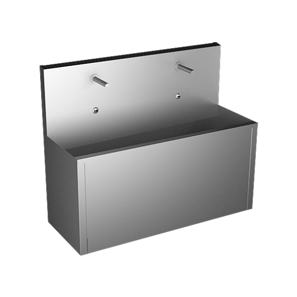 Vandal-proof stainless steel wall hung trough with 2 integrated electronics, length 1250 mm, 24 V DC