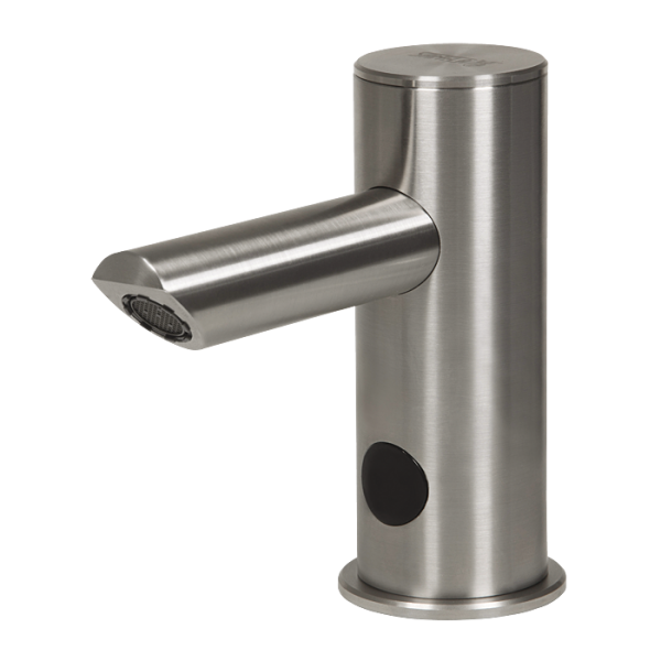 Automatic stainless steel washbasin tap for cold or premixed water, longer outlet arm, 24 V DC