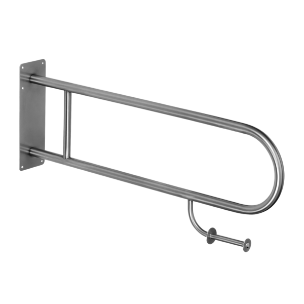 Stainless steel hand rail, solid, with toilet paper holder, length 900 mm, brushed