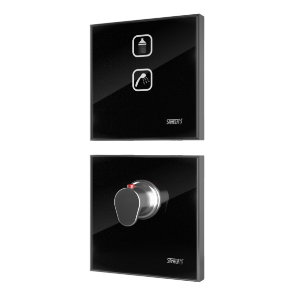 Electronic Touch Control for Head and Hand Shower with Thermostatic Mixing Valve, colour metallic black REF 0337, backlit of the symbol white, 24 V DC