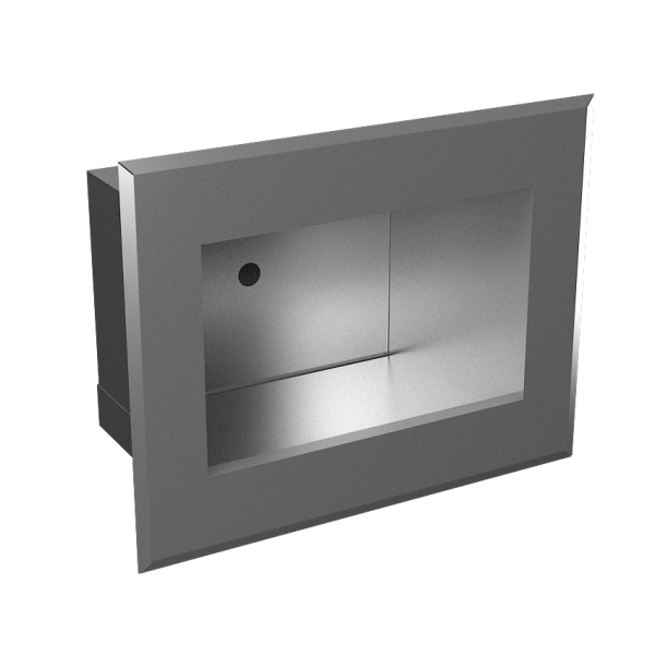 Vandal-proof stainless steel automatic recessed washbasin, for cold and hot water, with thermostatic valve, 24 V DC