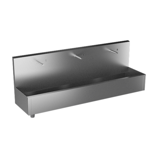 Stainless steel wall hung trough with 3 integrated piezo electronics, length 1900 mm, brushed, 24 V DC