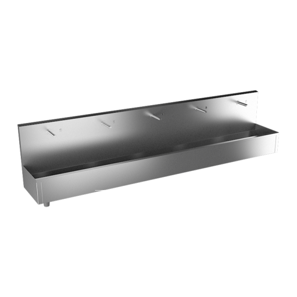 Stainless steel wall hung trough with 5 integrated piezo electronics, length 3000 mm, brushed, 24 V DC