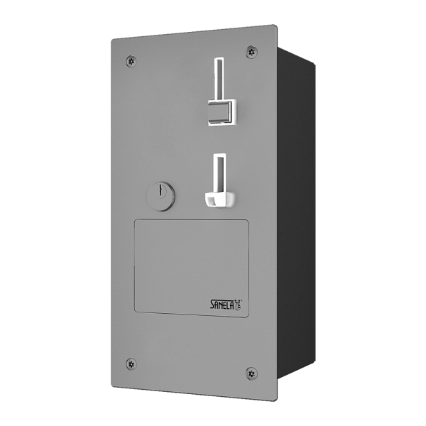 Recessed coin and token machine for single-phase appliance 230 V, 24 V DC