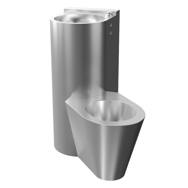 Vandal-proof piezo corner combination unit, floor standing toilet on the right side