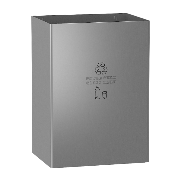 Stainless steel waste bin, legend GLASS ONLY