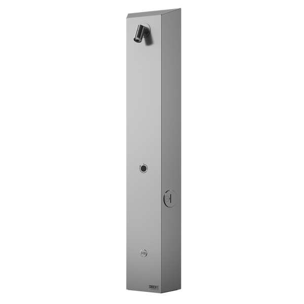 Stainless steel token shower panel, for cold or premixed water, 24 V DC