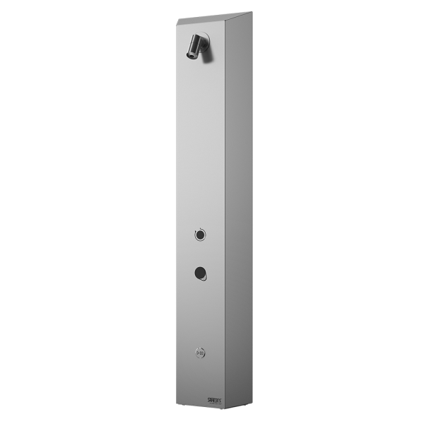 Stainless steel RFID token shower panel, for cold or premixed water, 24 V DC