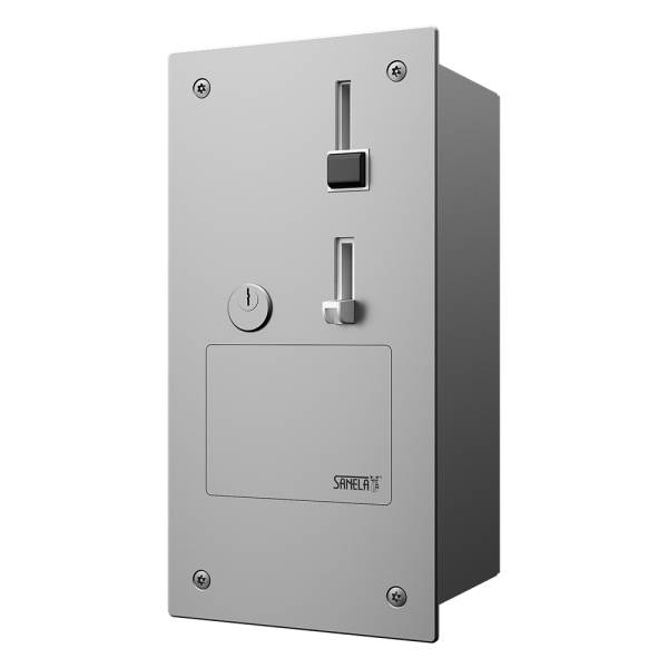 Recessed coin and token machine for door opening, 24 V DC