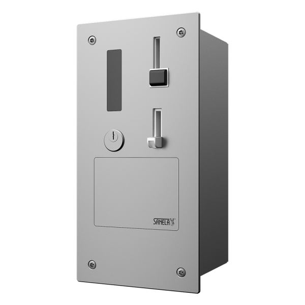 Recessed coin and token machine for door opening with GSM module, 24V DC