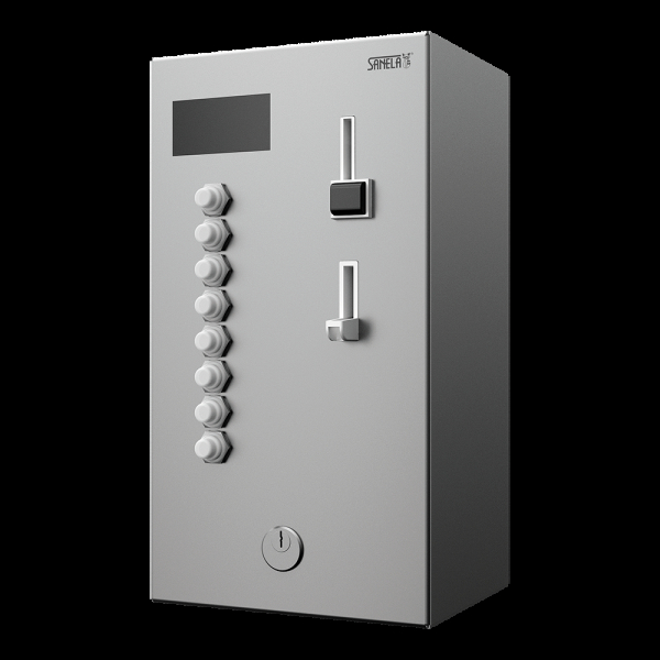 Coin and token shower timer for four to eight showers, 24 V DC, choice of shower by the user, direct control