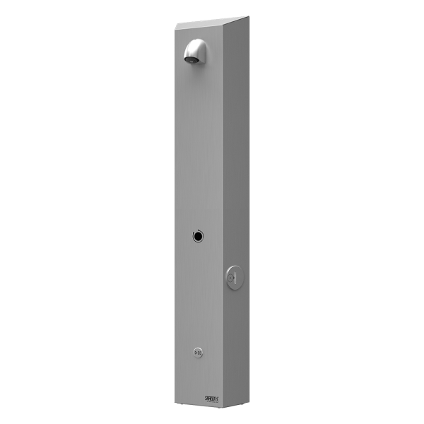 Stainless steel token shower panel, for cold or premixed water, 24 V DC