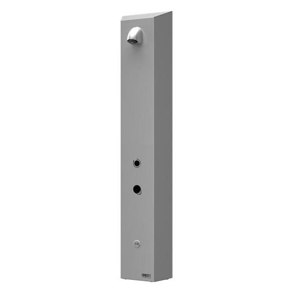 Stainless steel RFID token shower panel, for cold or premixed water, 24 V DC