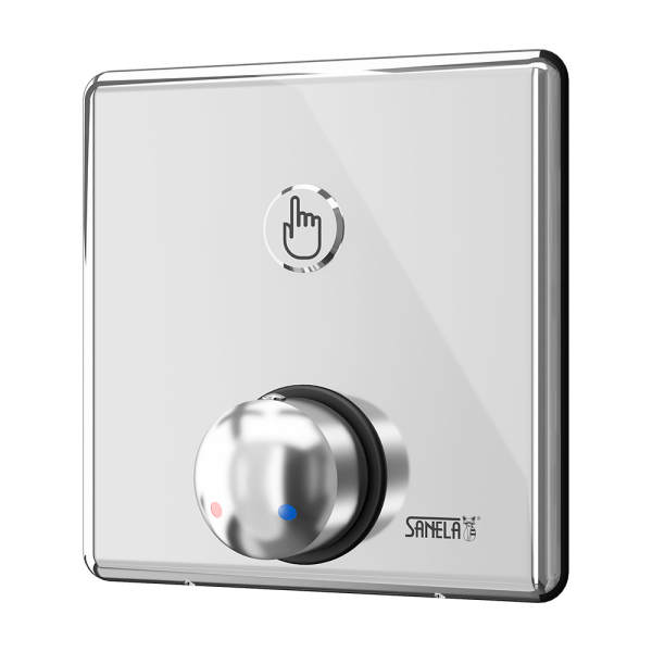 Shower control with piezo button for coin and token shower timers with index N - for cold and hot water, temperature regulated by mixer 